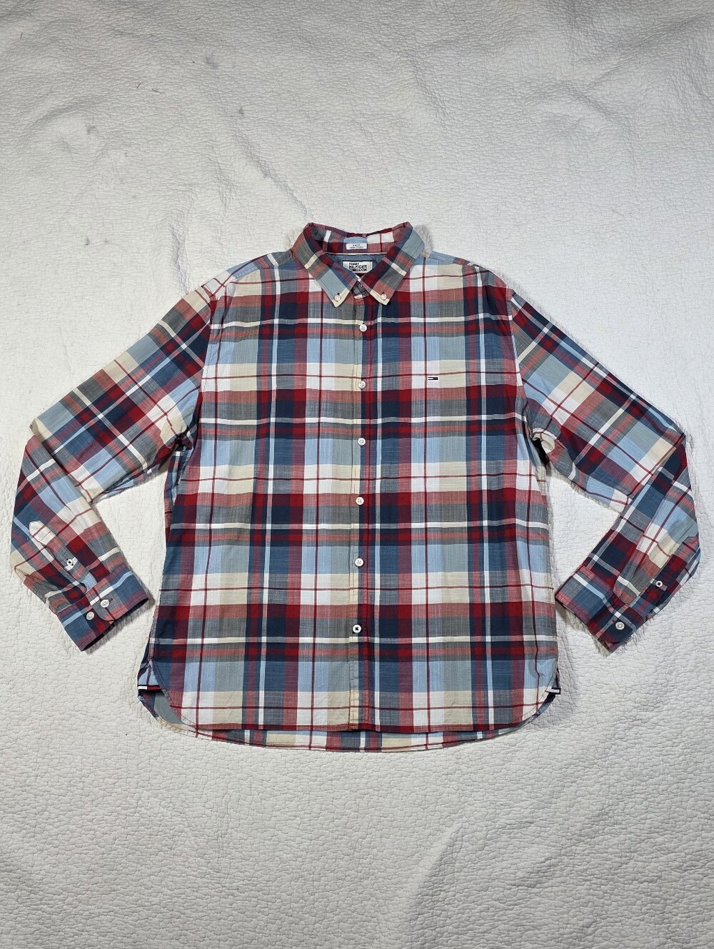 Tommy Hilfiger Men's Slim Fit Red & Blue Plaid Button-Down Shirt